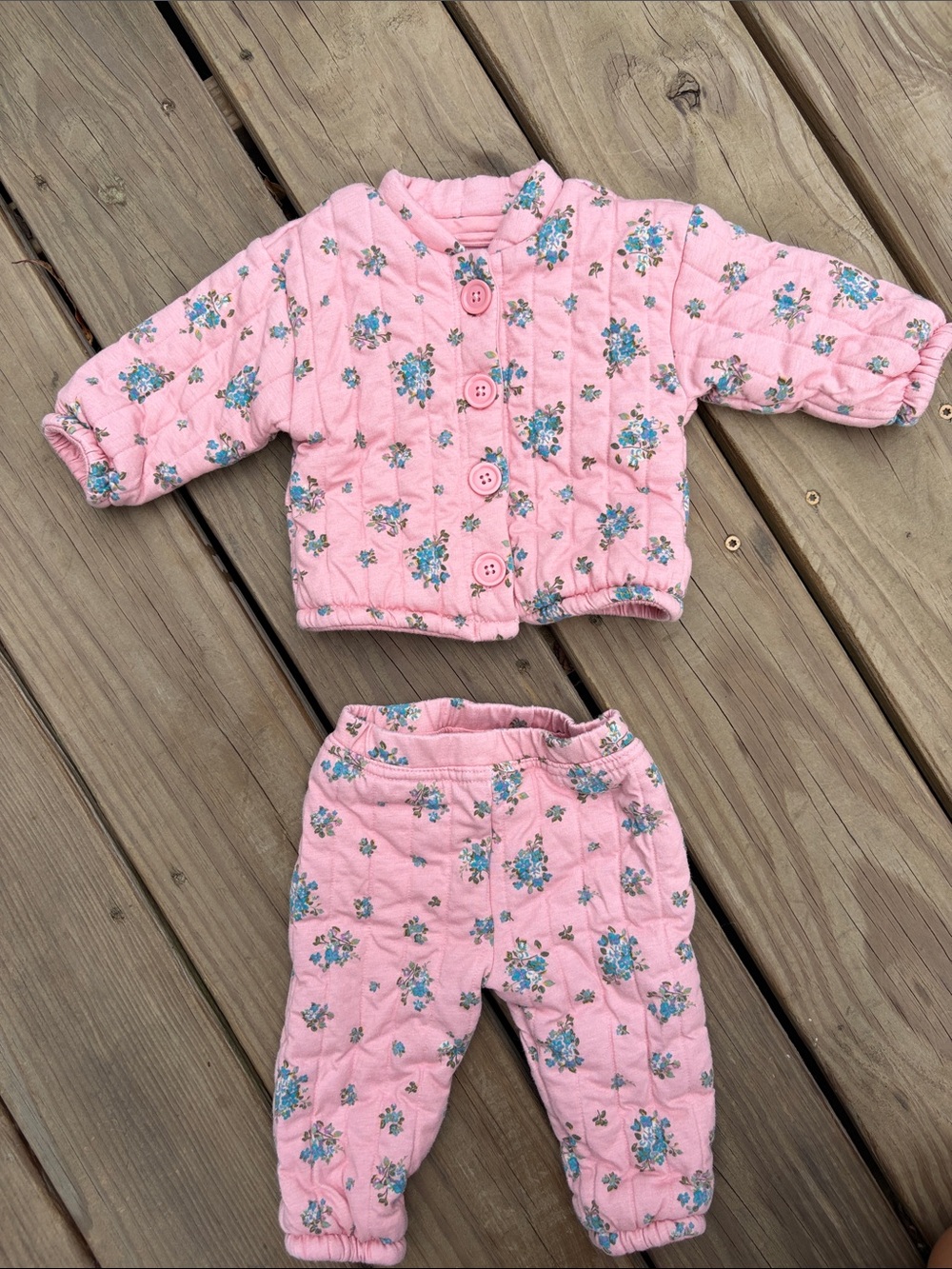 Pink Floral Quilted Baby Set